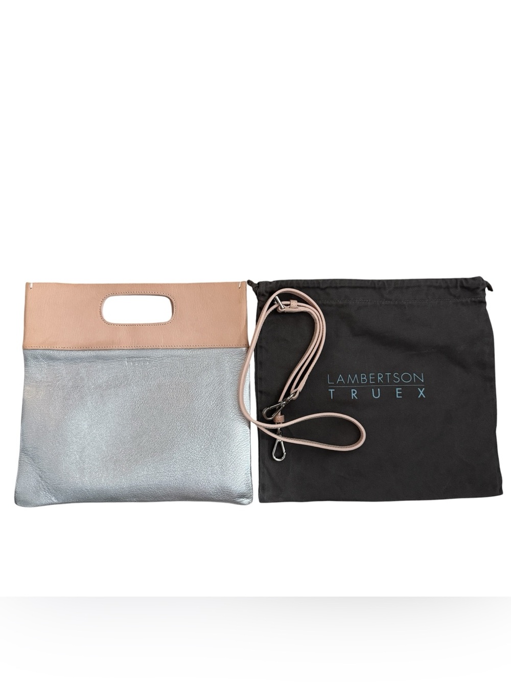 Lambertson Truex Two-Tone Silver & Cream Leather Clutch Crossbody Bag